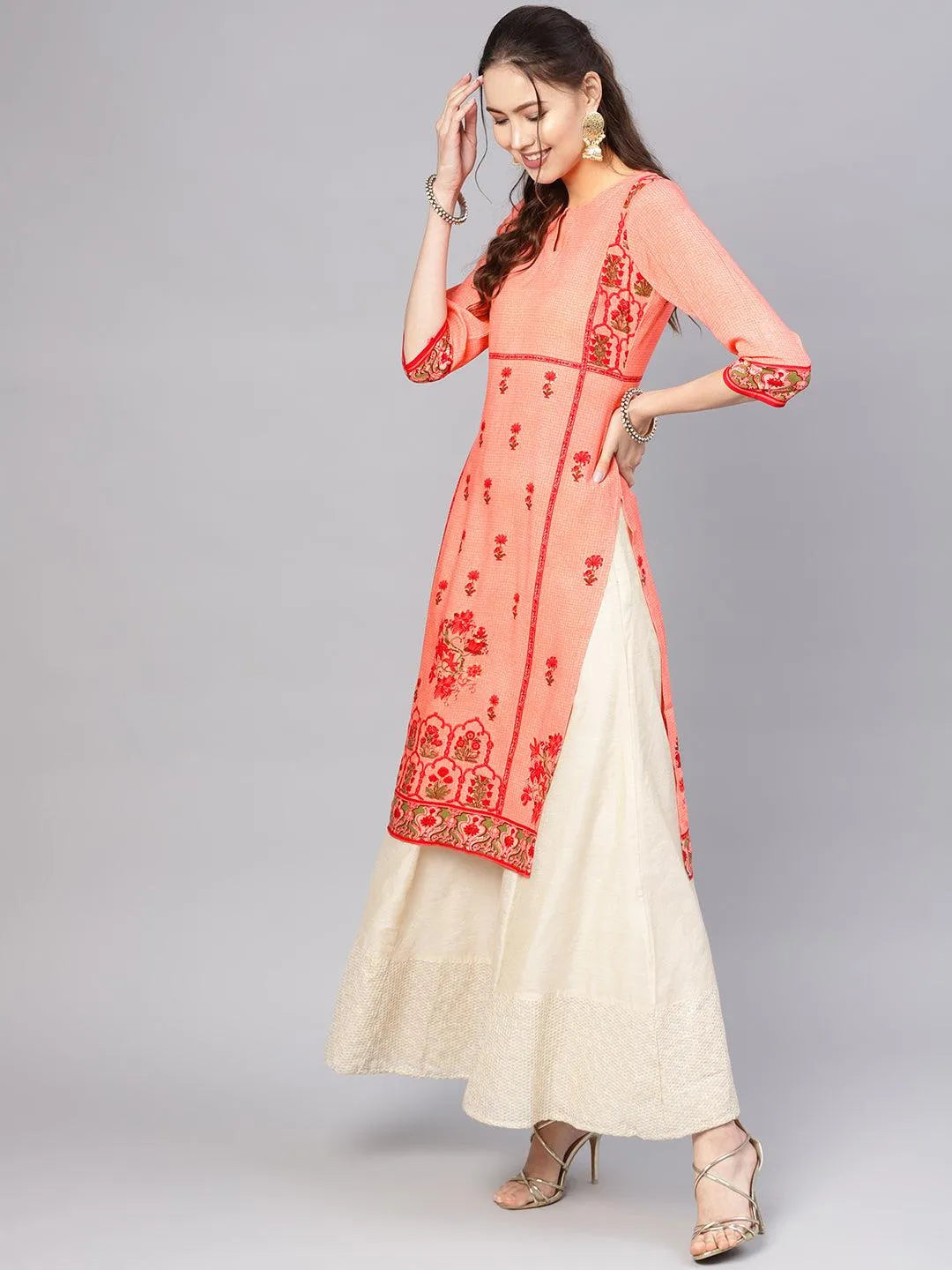 Pink Printed Rayon Kurta - Libas