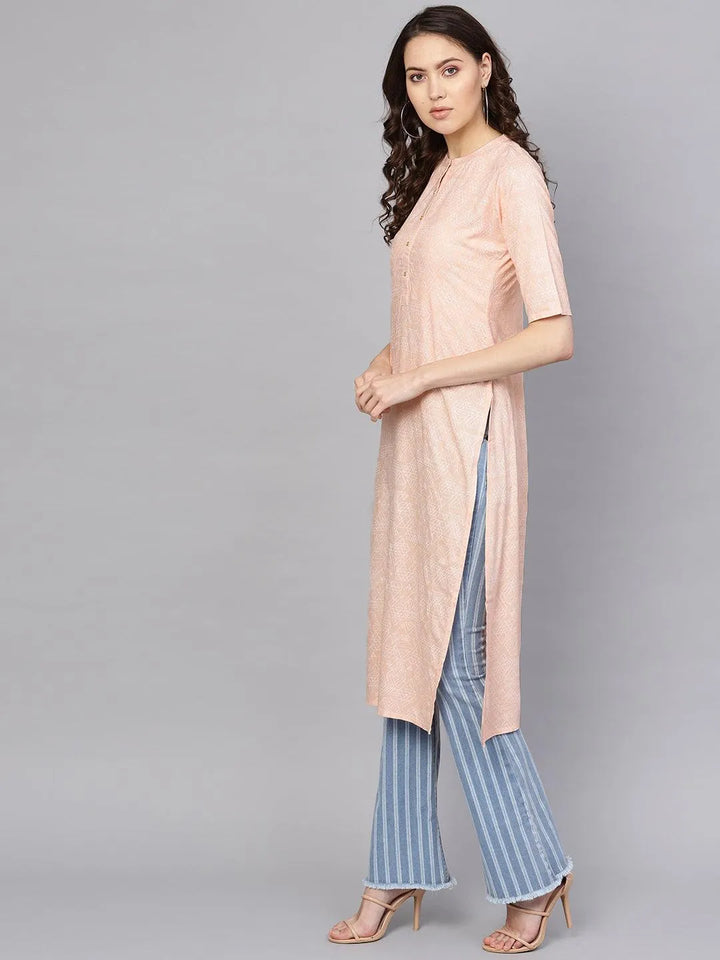 Pink Printed Rayon Kurta - Libas