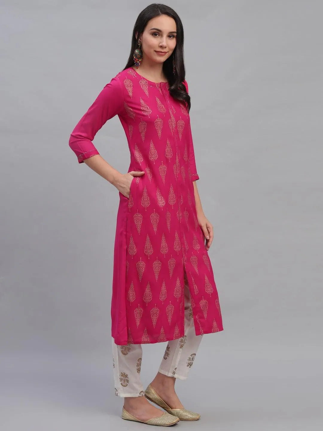 Pink Printed Rayon Kurta - Libas