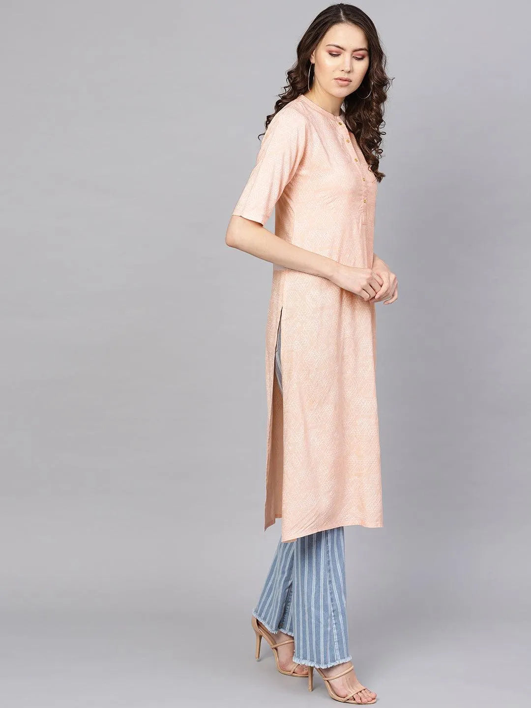 Pink Printed Rayon Kurta - Libas