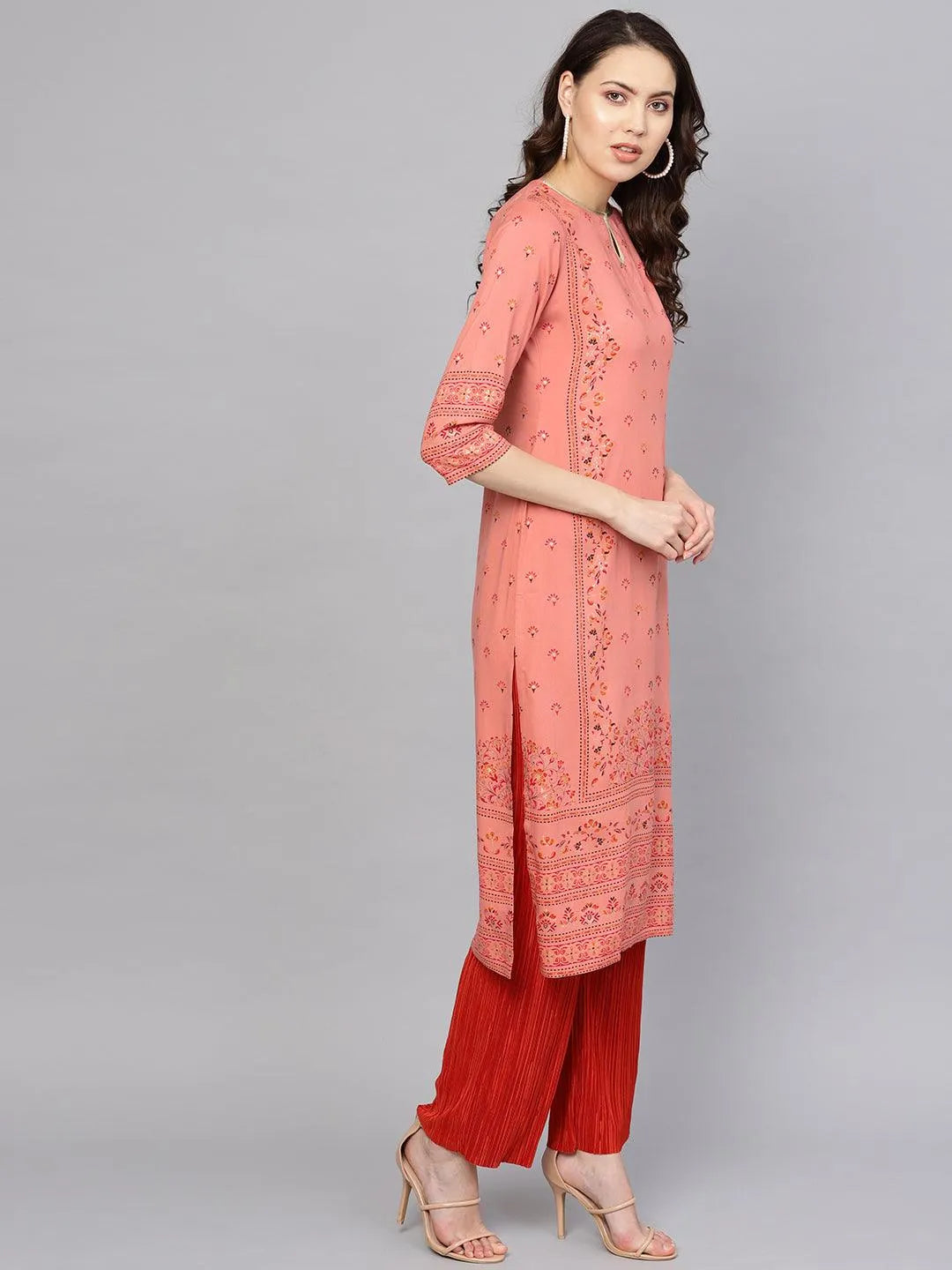 Pink Printed Rayon Kurta - Libas