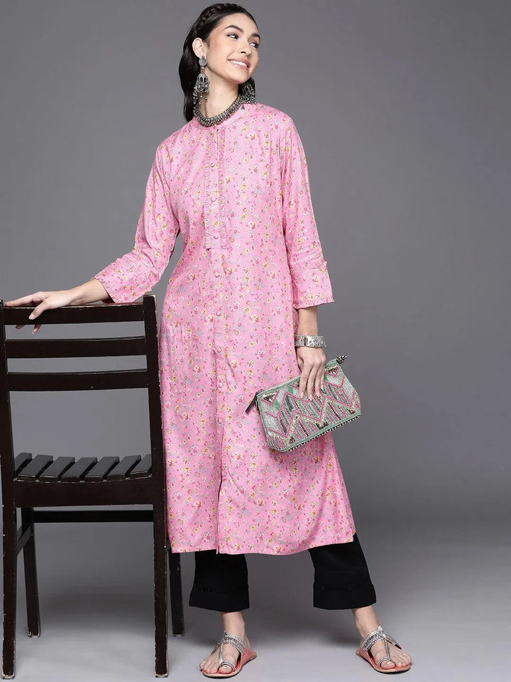 Pink Printed Rayon Kurta - Libas