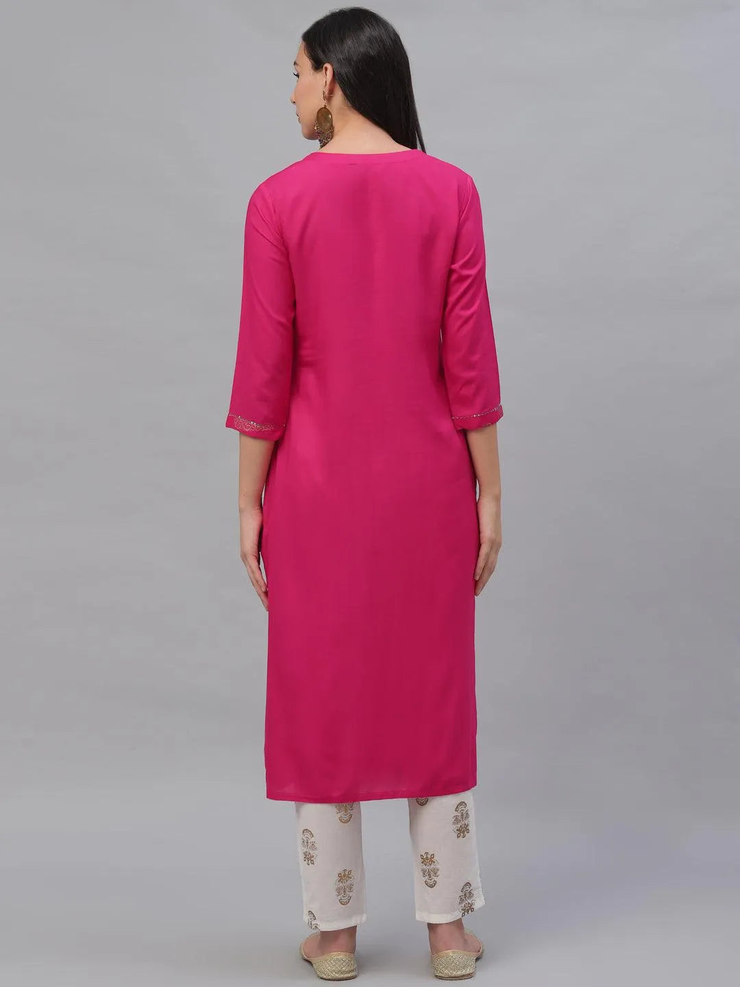 Pink Printed Rayon Kurta - Libas