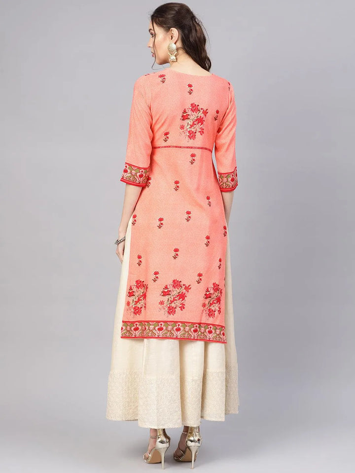 Pink Printed Rayon Kurta - Libas