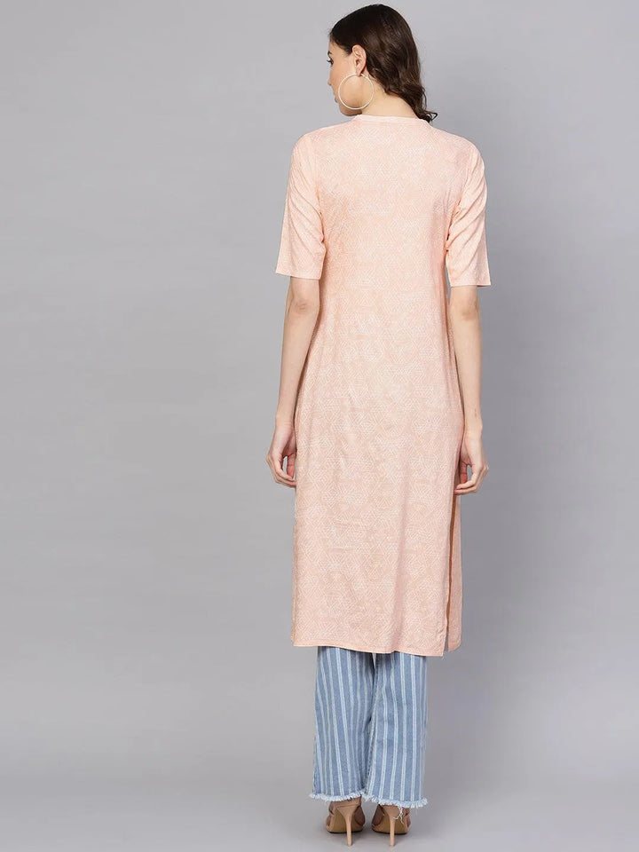 Pink Printed Rayon Kurta - Libas