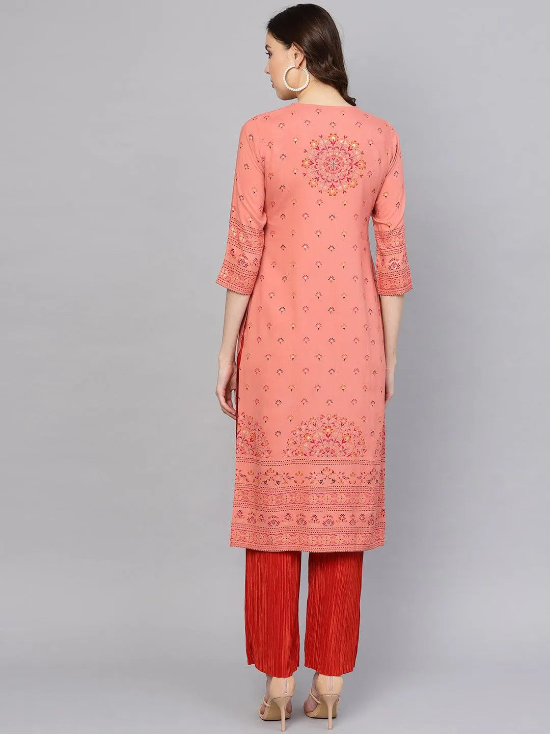 Pink Printed Rayon Kurta - Libas