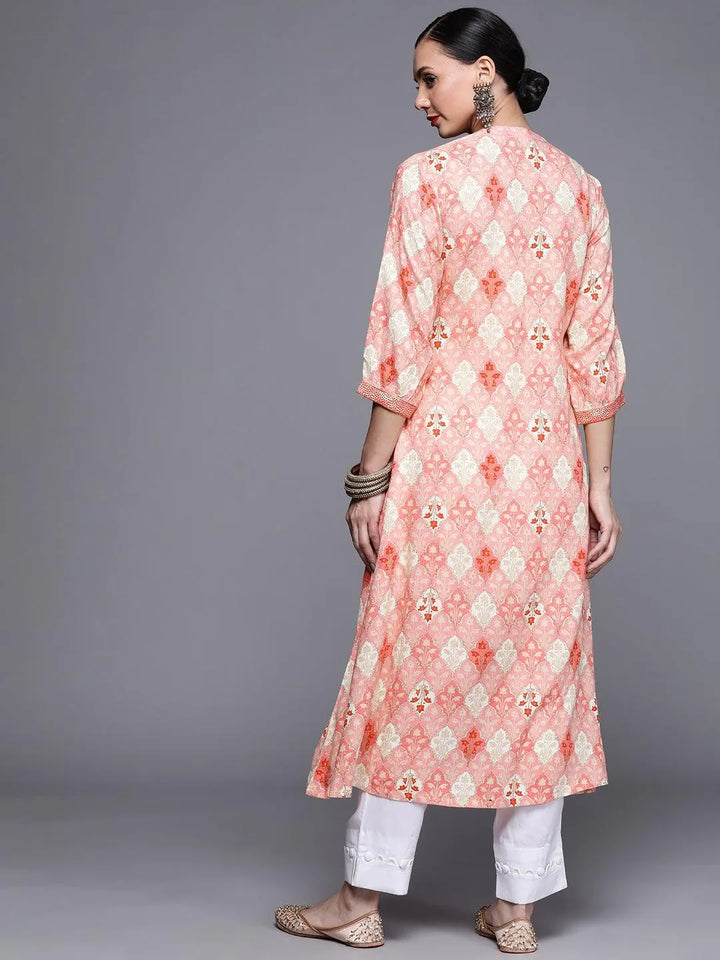 Pink Printed Rayon Kurta - Libas