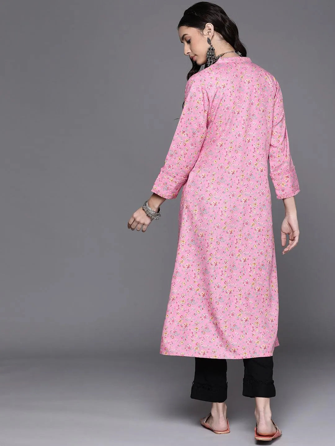 Pink Printed Rayon Kurta - Libas