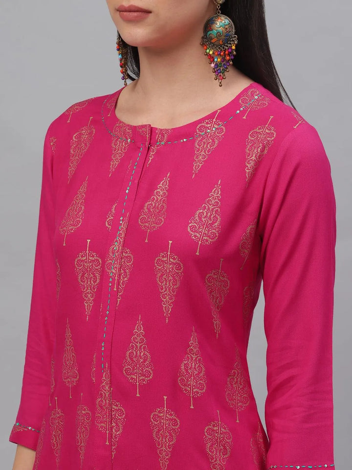 Pink Printed Rayon Kurta - Libas