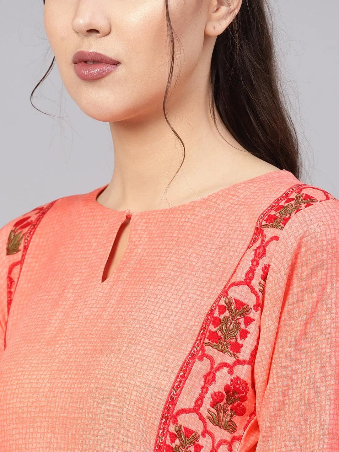 Pink Printed Rayon Kurta - Libas 