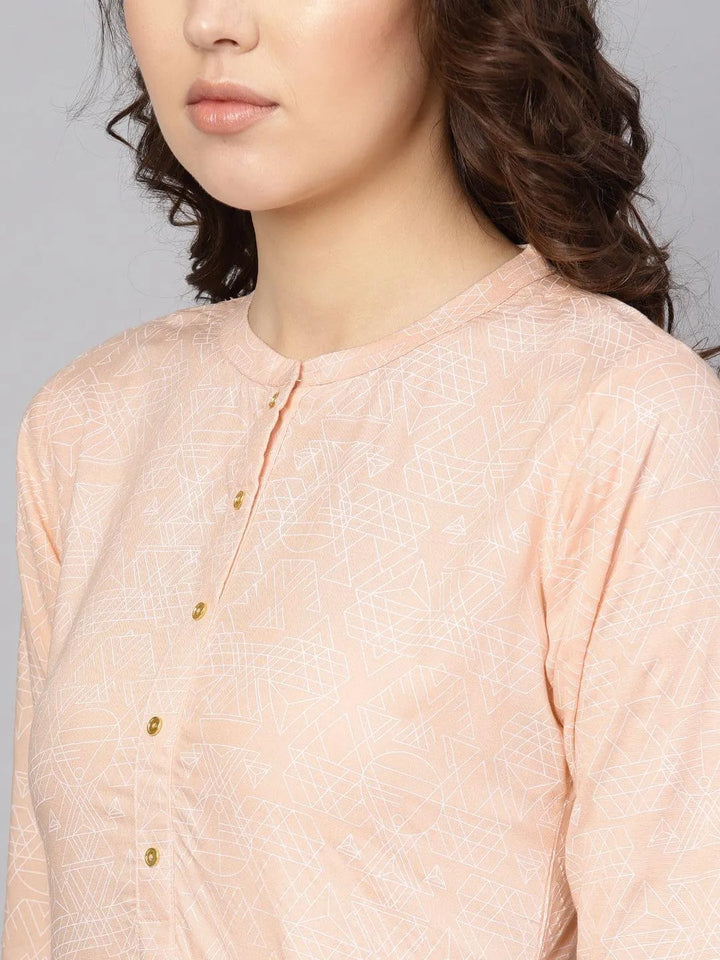 Pink Printed Rayon Kurta - Libas