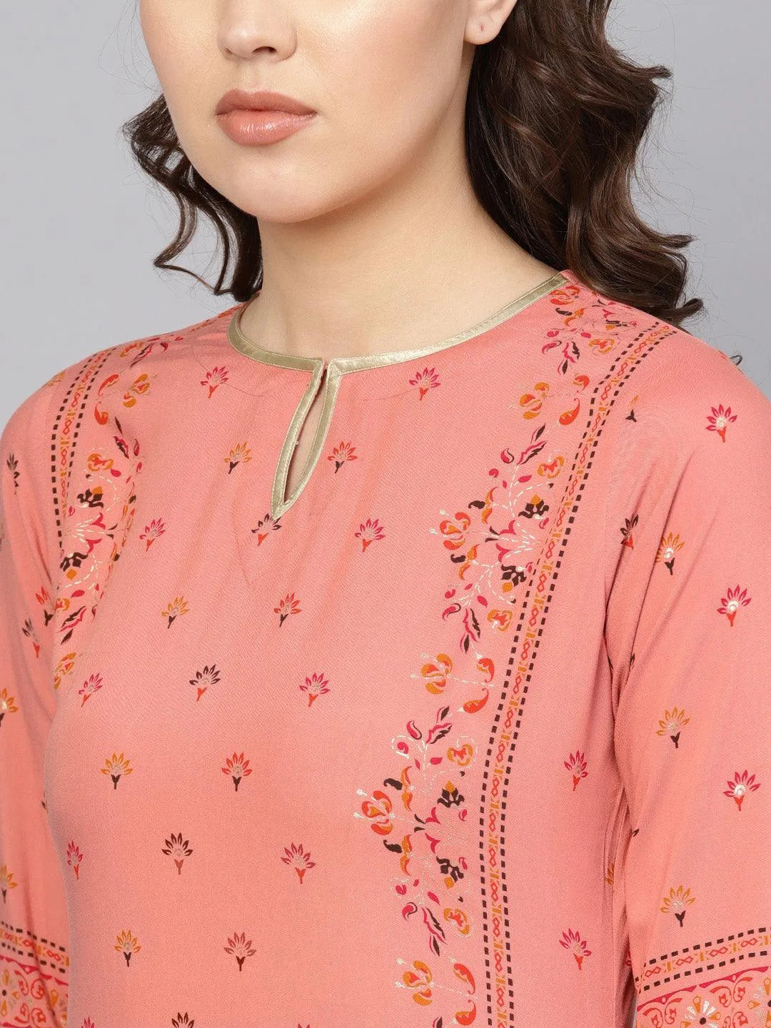 Pink Printed Rayon Kurta - Libas