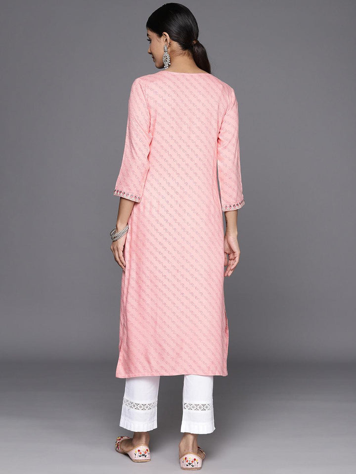 Pink Printed Rayon Straight Kurta - Libas