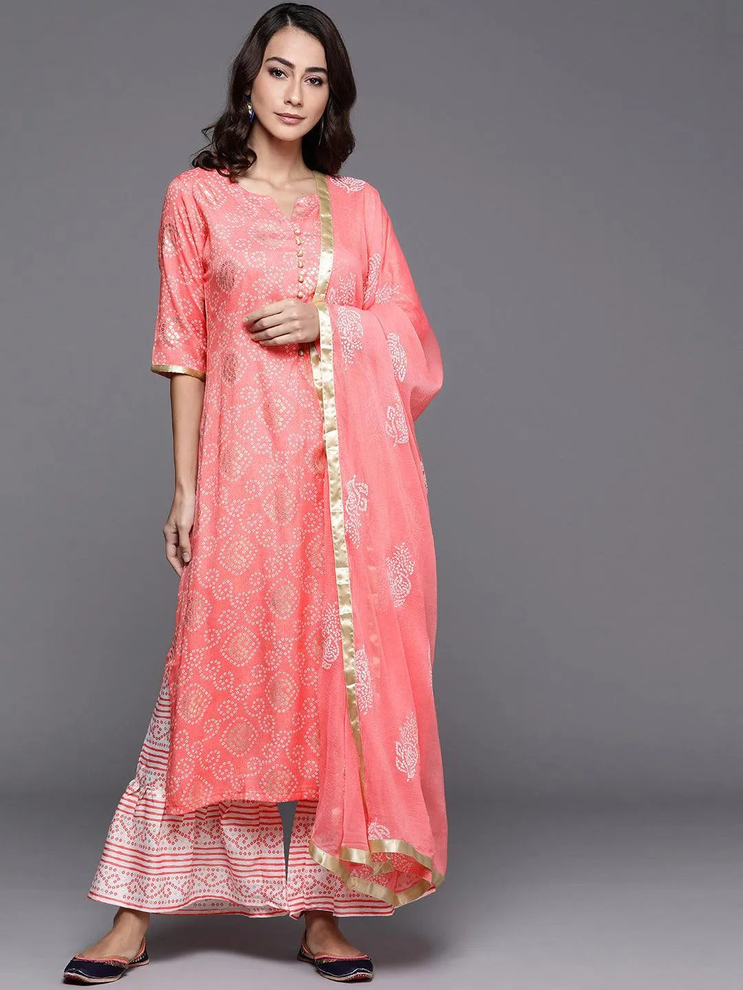 Pink Printed Viscose Rayon Suit Set - Libas