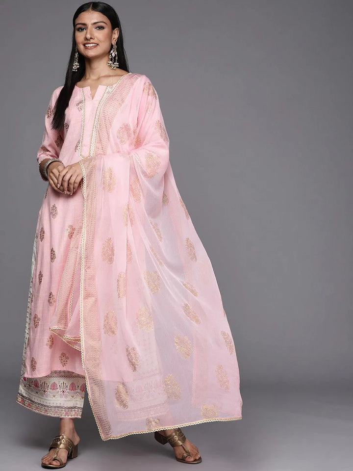 Pink Printed Rayon Straight Suit Set - Libas