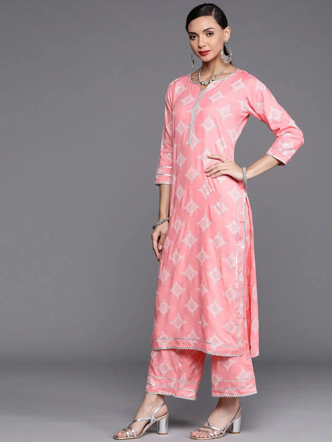 Pink Printed Viscose Rayon Suit Set - Libas