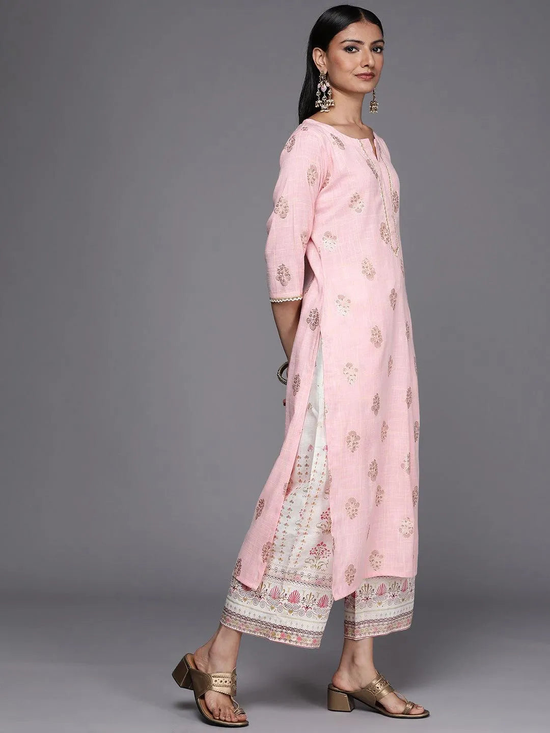 Pink Printed Rayon Straight Suit Set - Libas