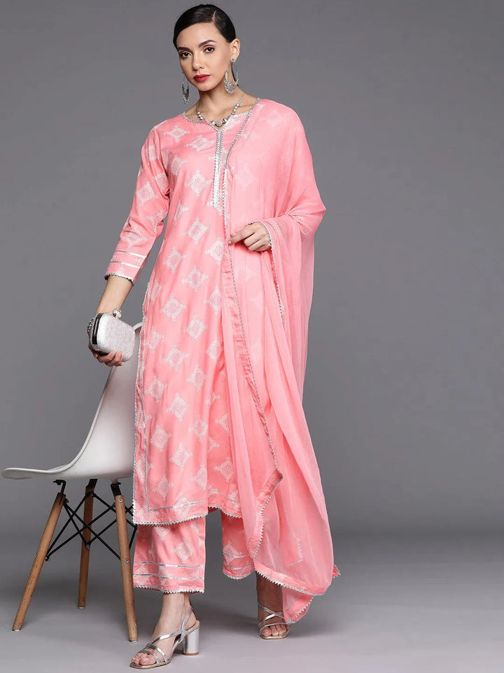 Pink Printed Viscose Rayon Suit Set - Libas