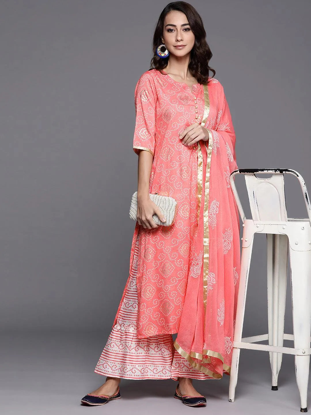 Pink Printed Viscose Rayon Suit Set - Libas