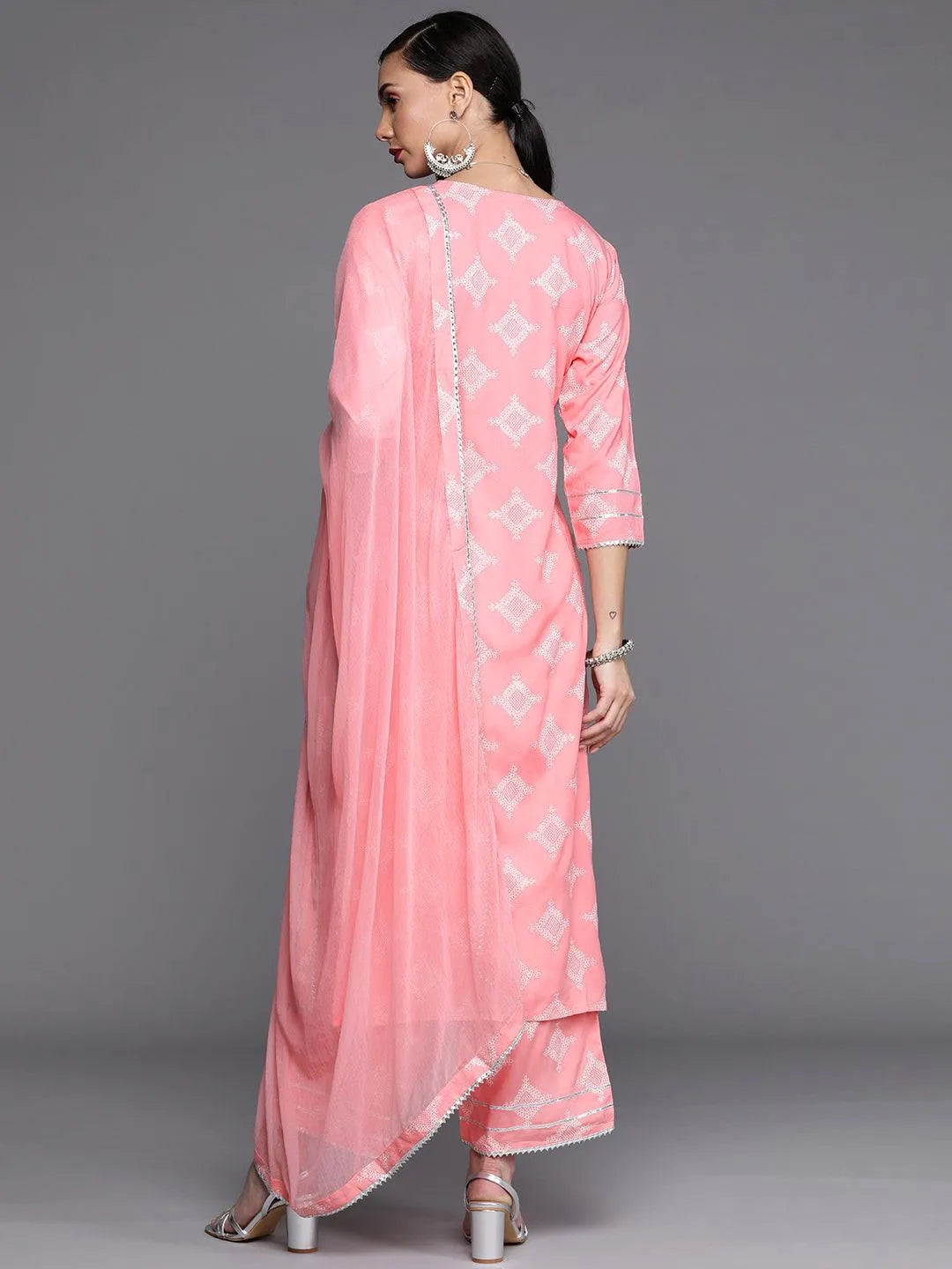 Pink Printed Viscose Rayon Suit Set - Libas