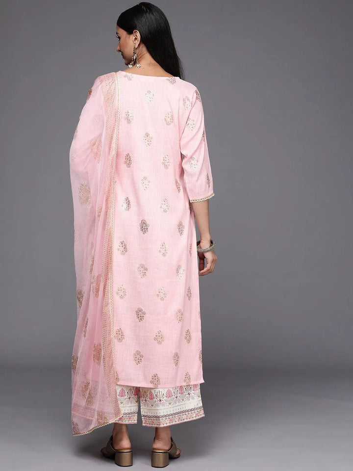 Pink Printed Rayon Straight Suit Set - Libas