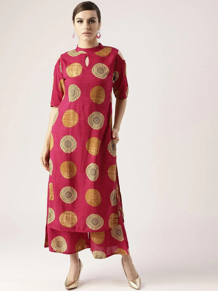 Pink Printed Rayon Kurta Set - Libas