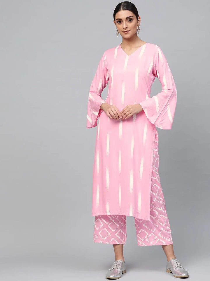 Pink Printed Rayon Kurta Set - Libas