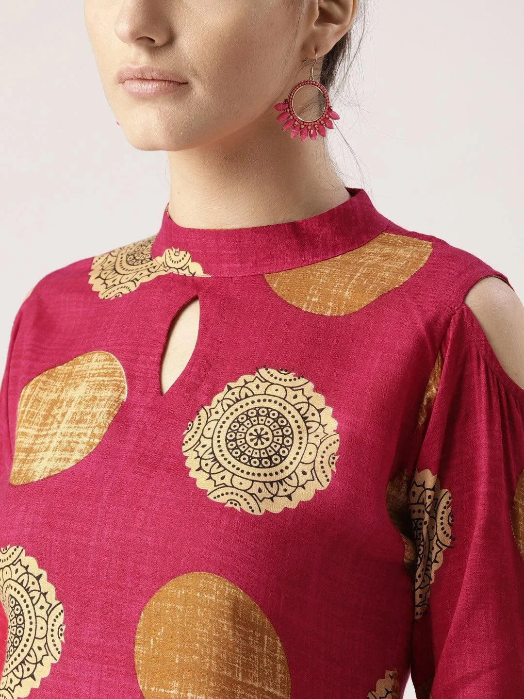 Pink Printed Rayon Kurta Set - Libas 