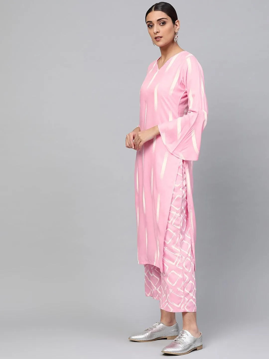 Pink Printed Rayon Kurta Set - Libas