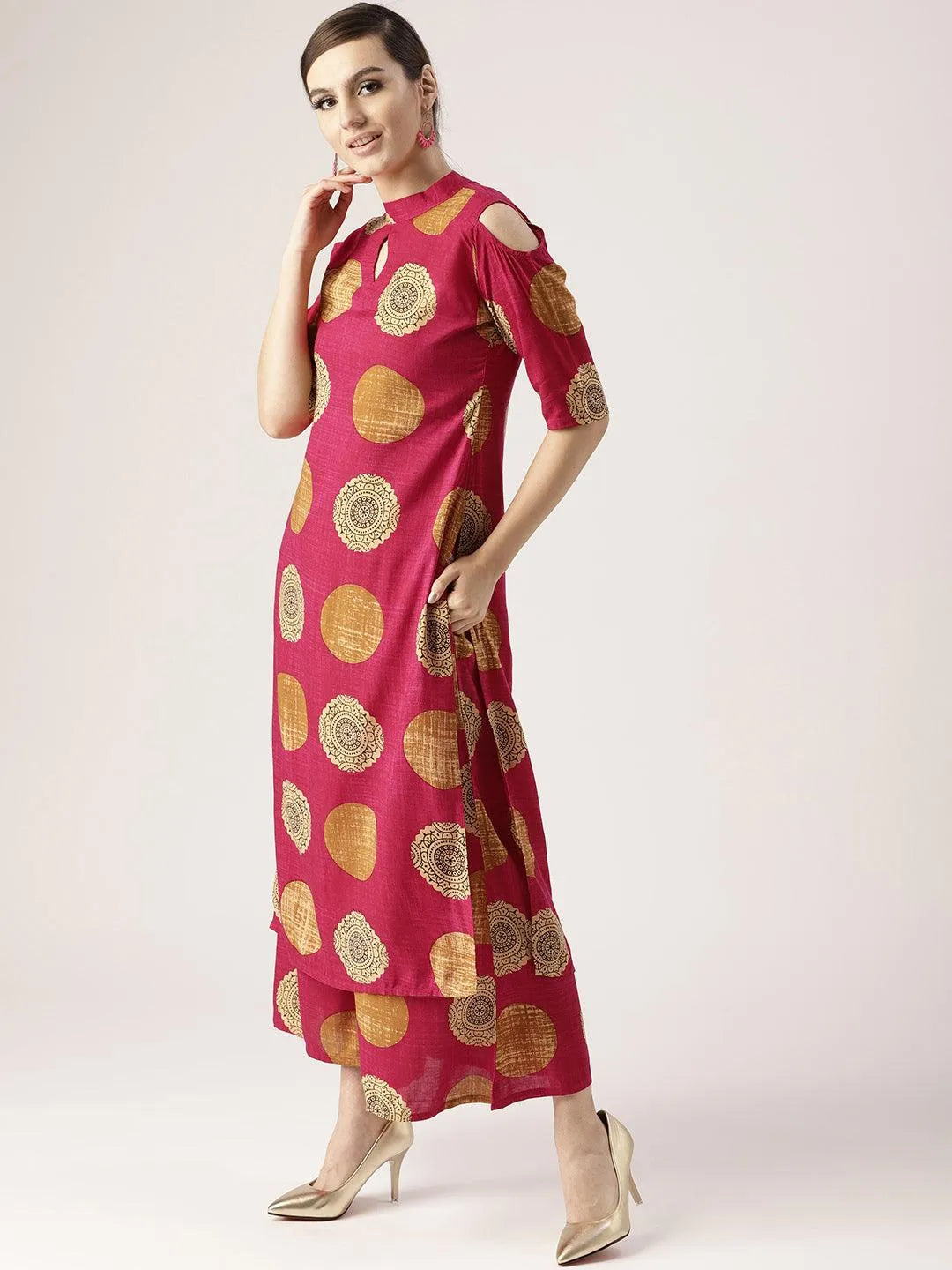 Pink Printed Rayon Kurta Set - Libas 