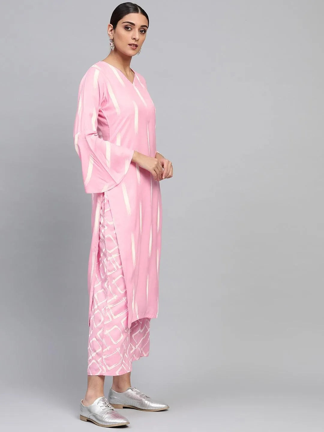 Pink Printed Rayon Kurta Set - Libas