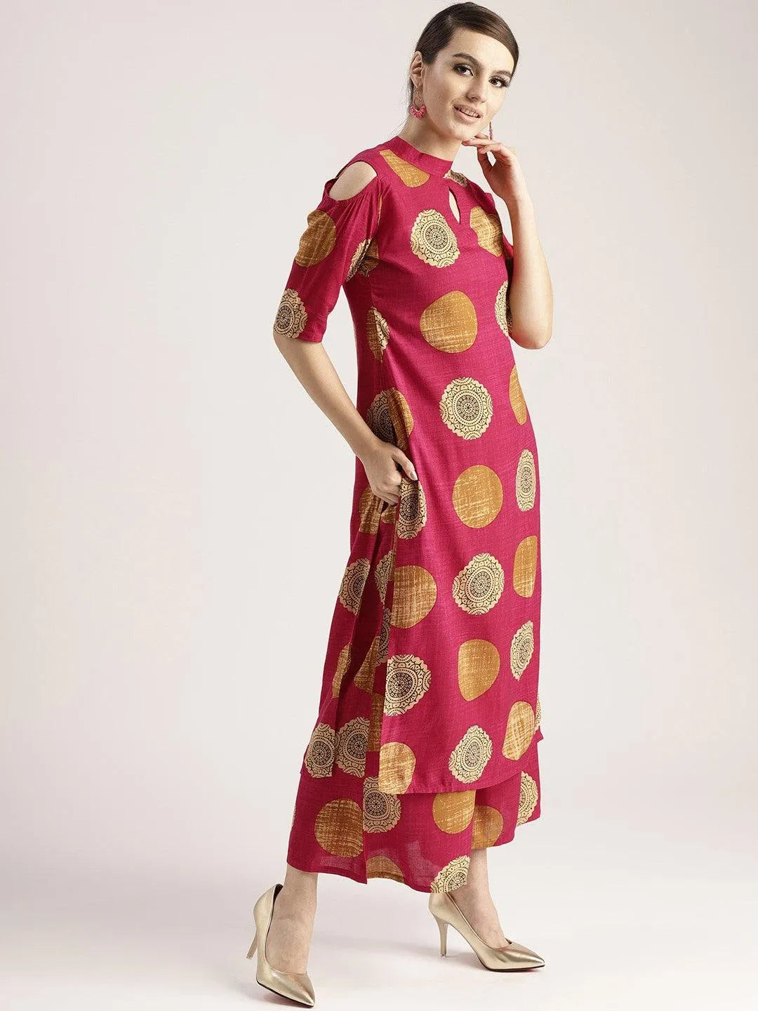 Pink Printed Rayon Kurta Set - Libas 