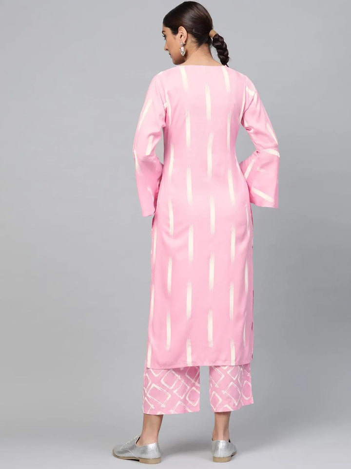 Pink Printed Rayon Kurta Set - Libas