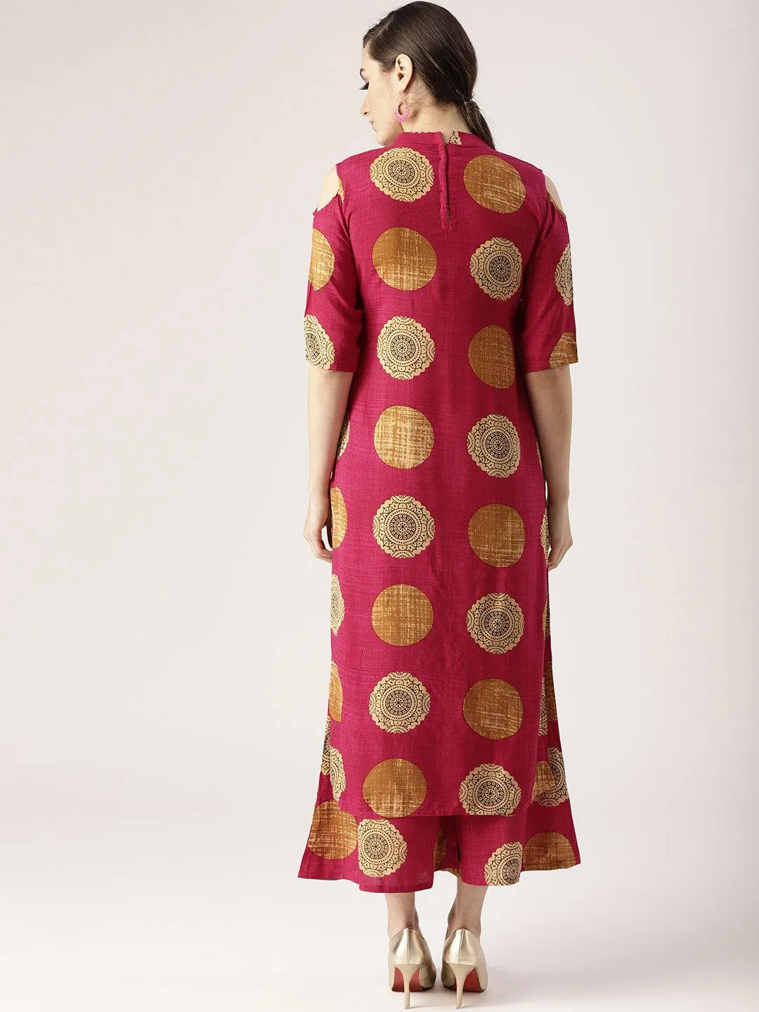 Pink Printed Rayon Kurta Set - Libas 