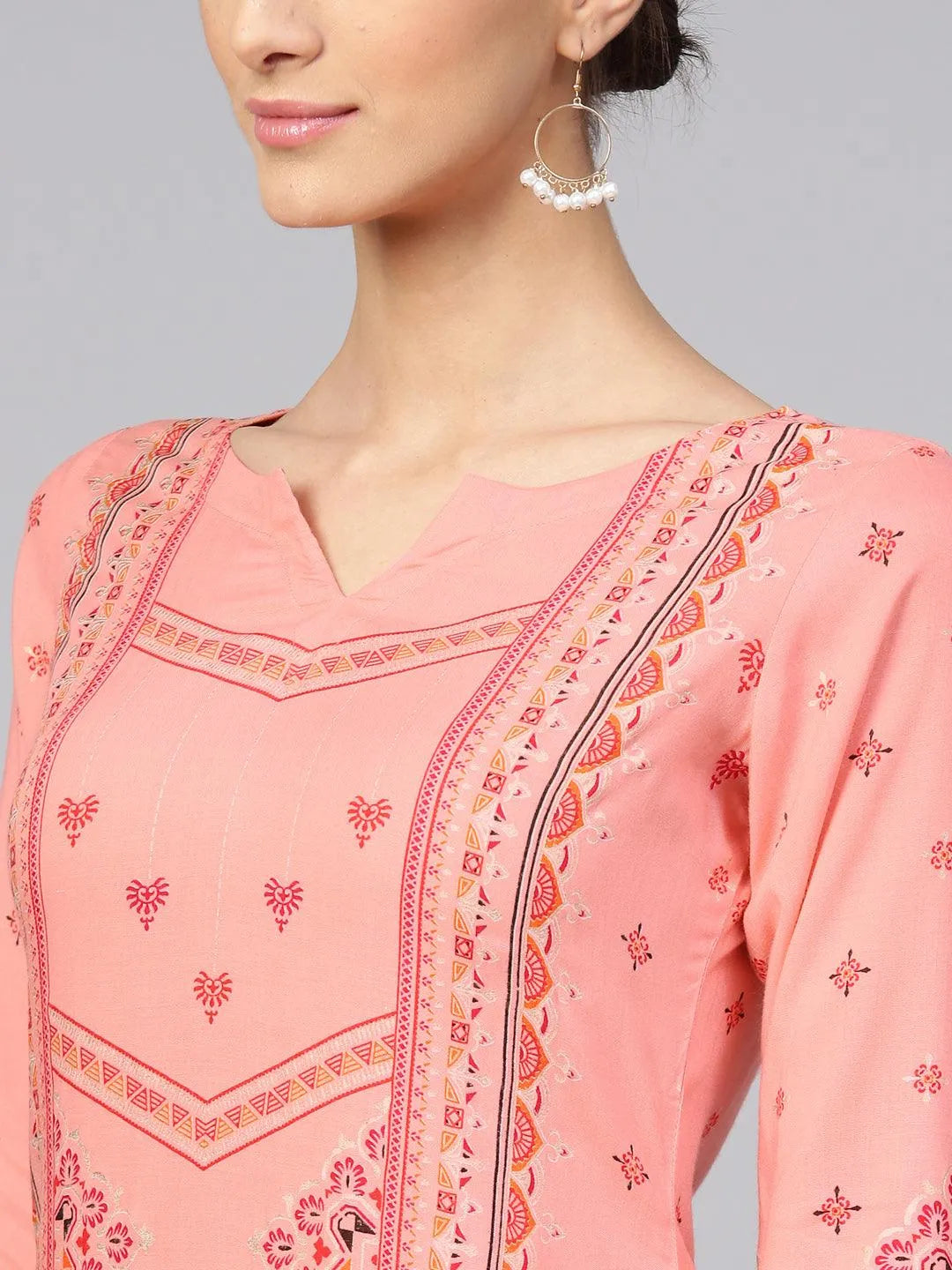 Pink Printed Rayon Kurta Set - Libas