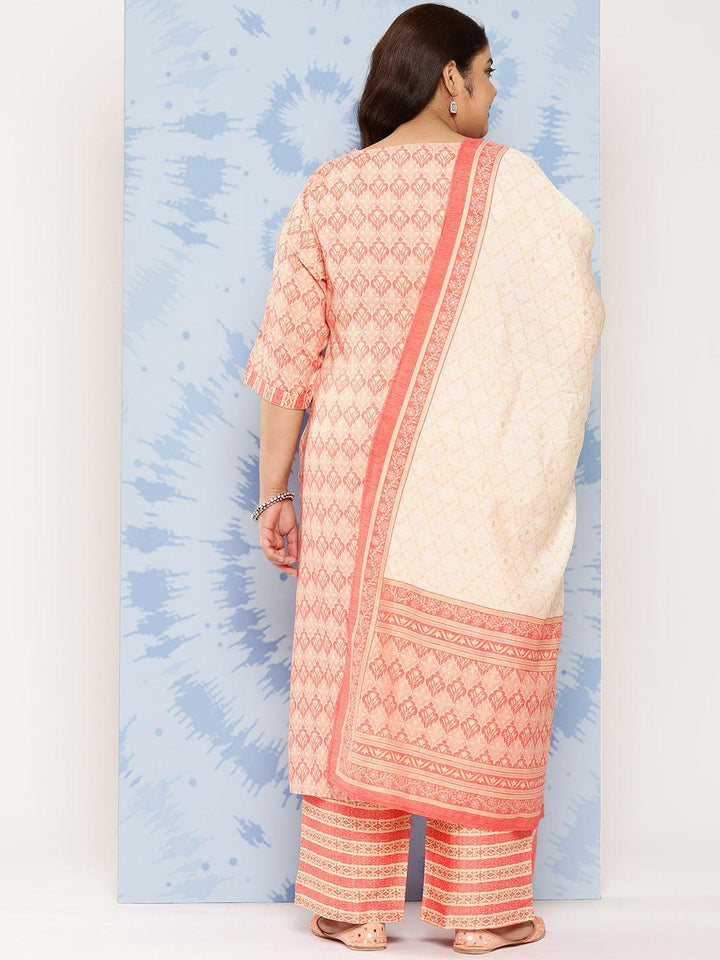 Pink Printed Rayon Straight Kurta With Trousers and Dupatta - Libas