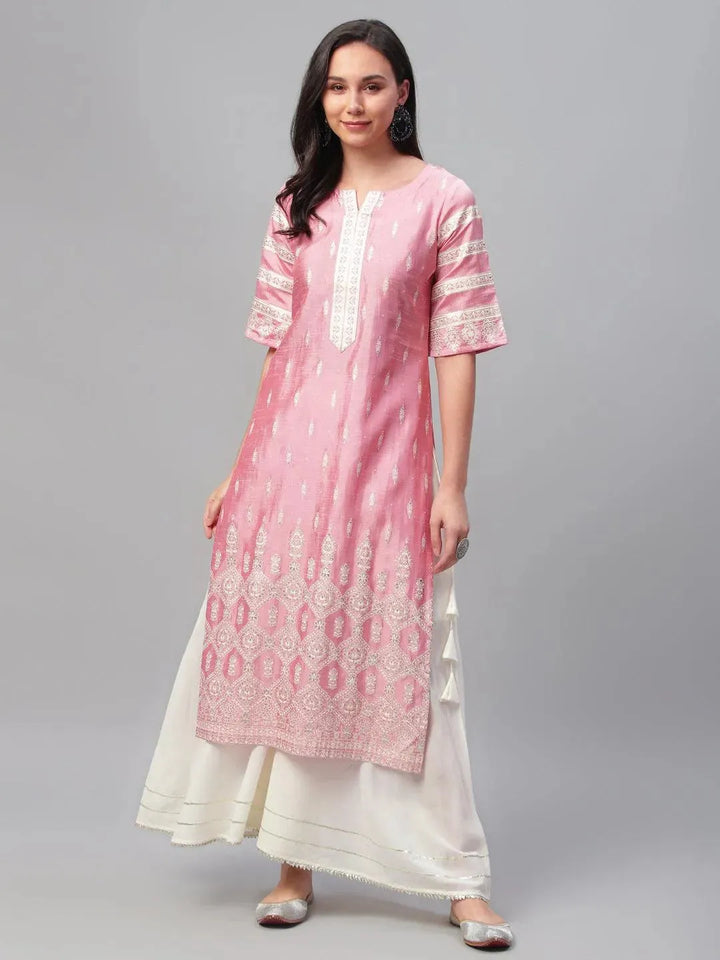 Pink Printed Shantoon Kurta - Libas