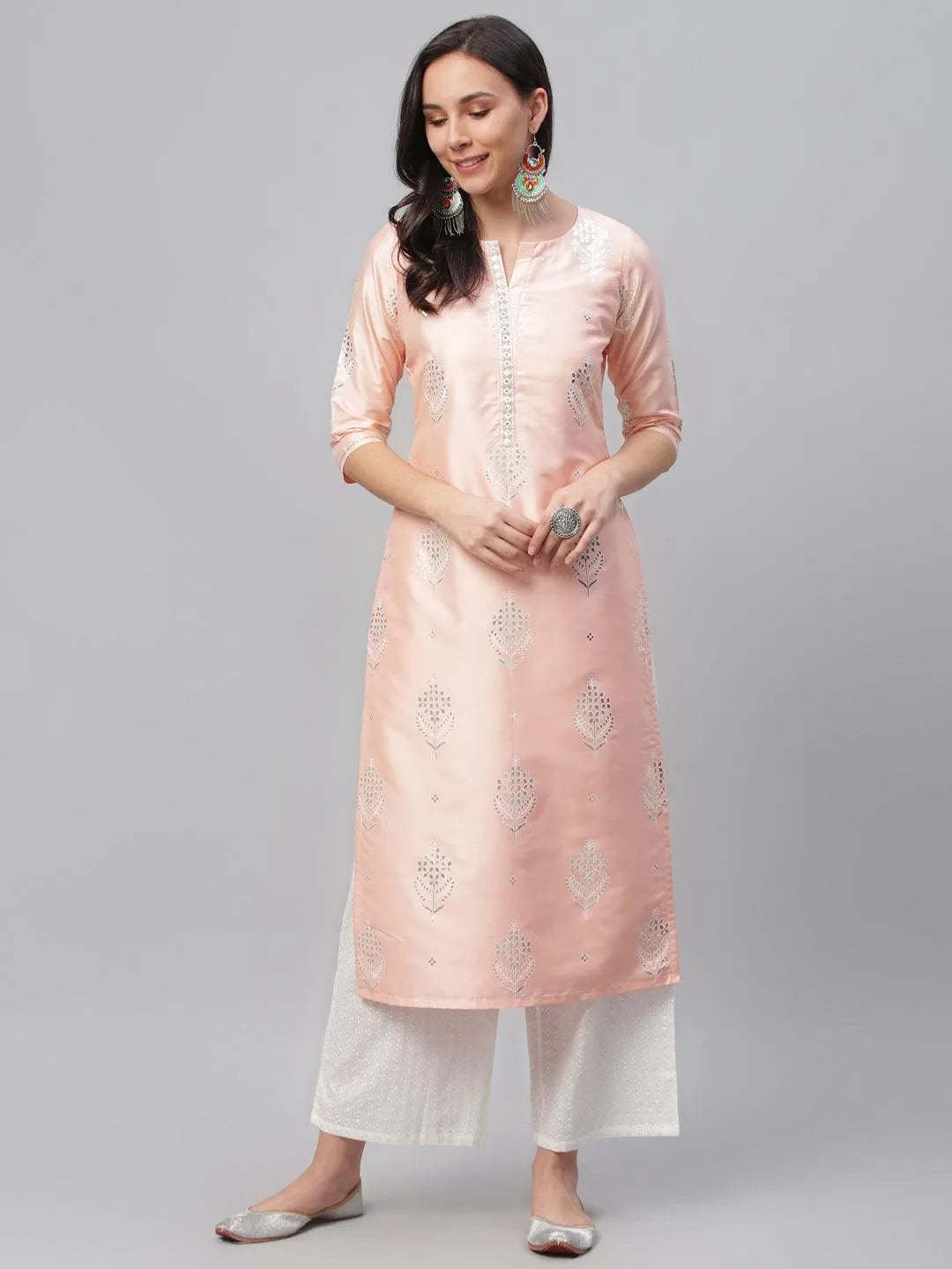 Pink Printed Shantoon Kurta - Libas