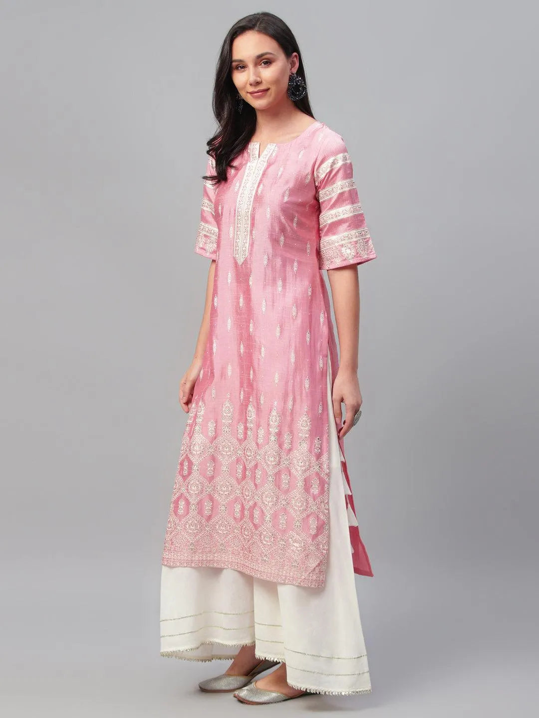 Pink Printed Shantoon Kurta - Libas