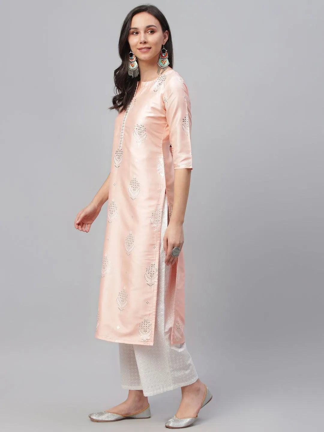 Pink Printed Shantoon Kurta - Libas