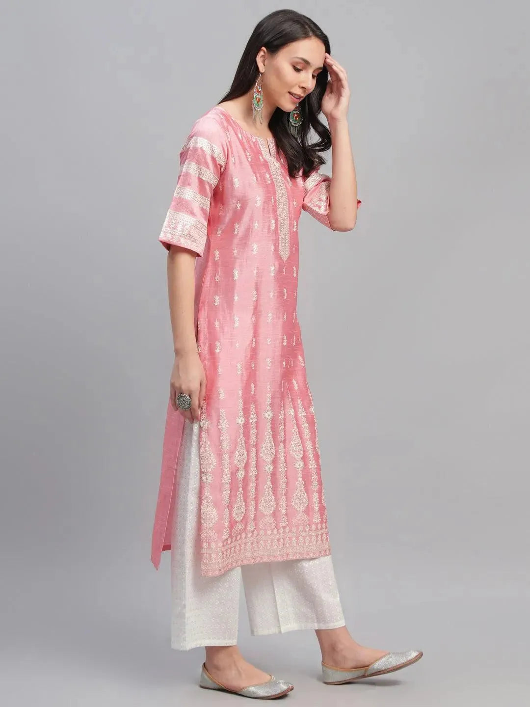 Pink Printed Shantoon Kurta - Libas