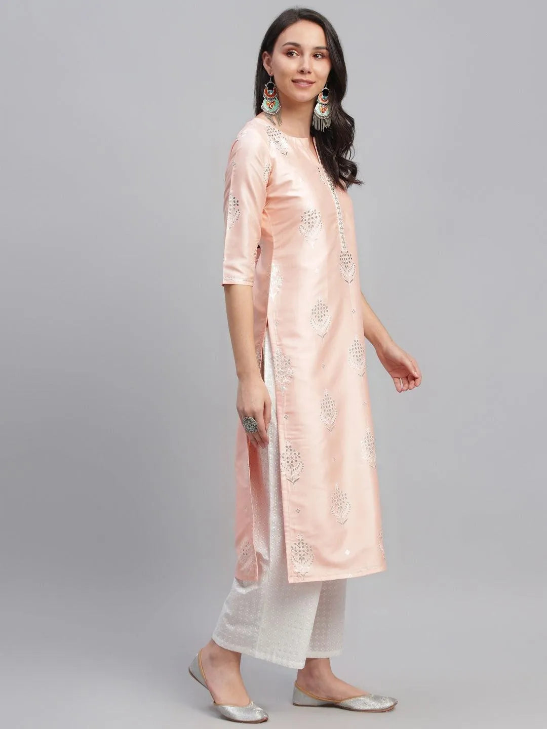 Pink Printed Shantoon Kurta - Libas 