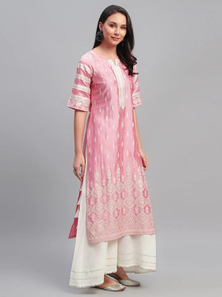 Pink Printed Shantoon Kurta - Libas