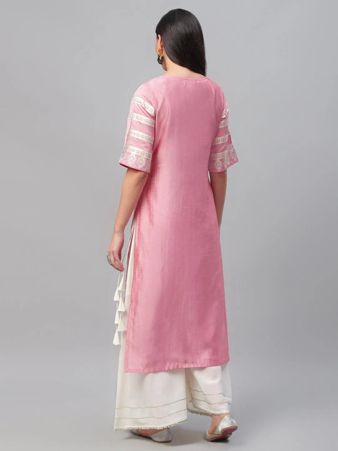 Pink Printed Shantoon Kurta - Libas