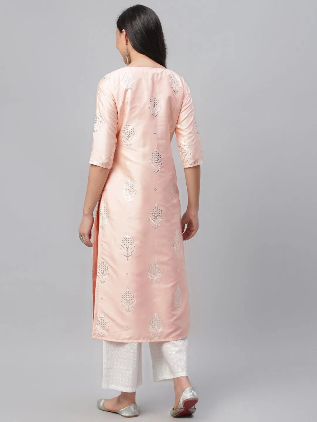 Pink Printed Shantoon Kurta - Libas 