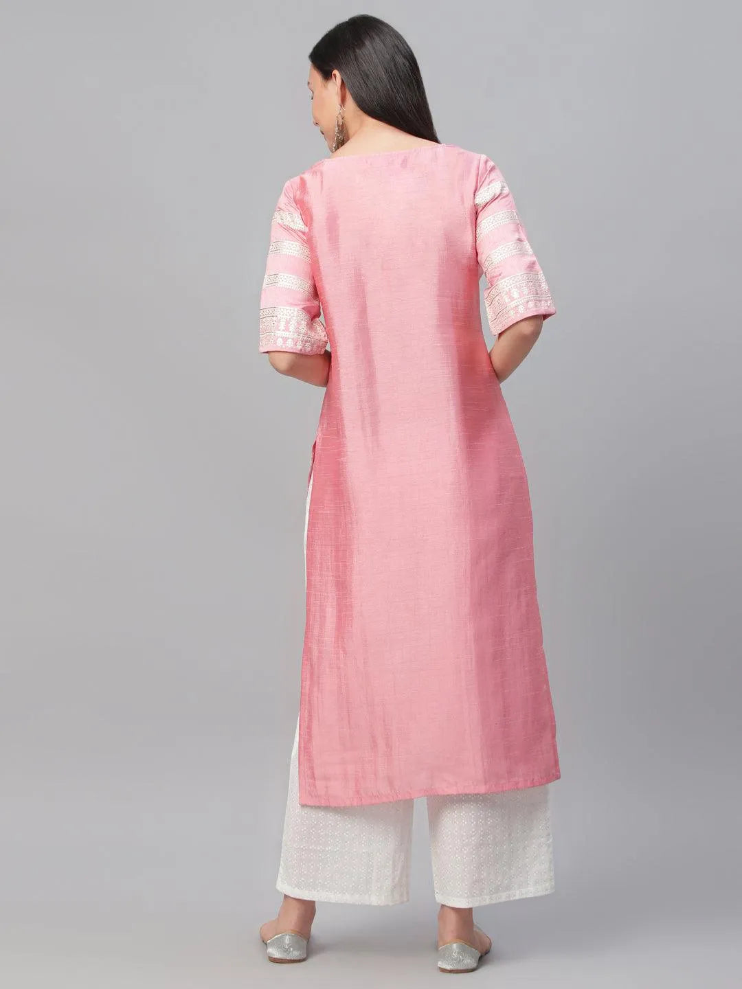 Pink Printed Shantoon Kurta - Libas