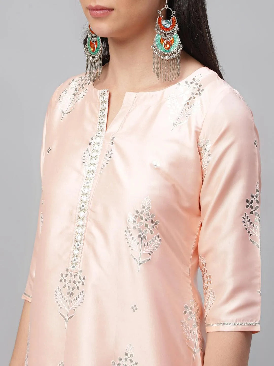 Pink Printed Shantoon Kurta - Libas