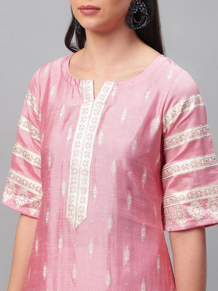 Pink Printed Shantoon Kurta - Libas