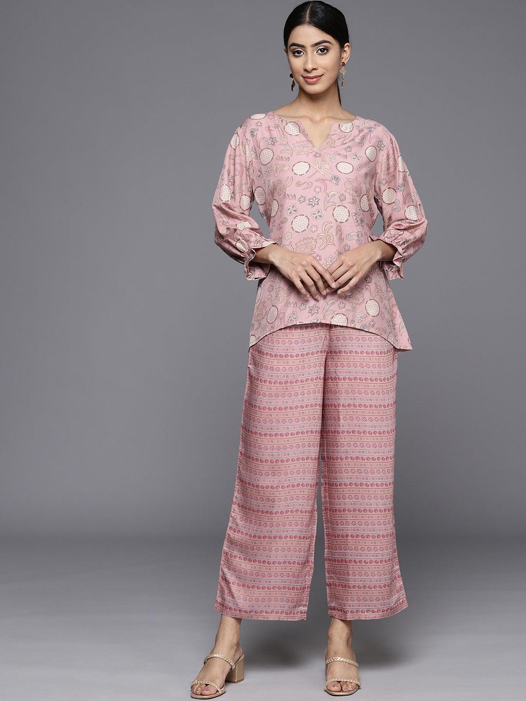 Pink Printed Silk Blend Co-Ords - Libas