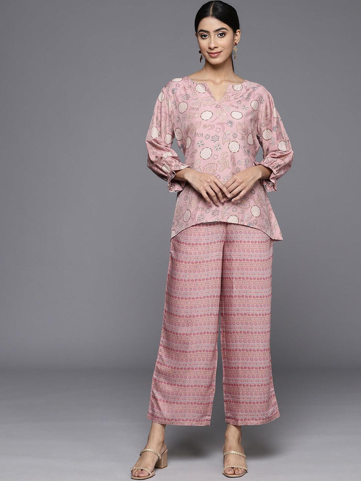 Pink Printed Silk Blend Co-Ords - Libas